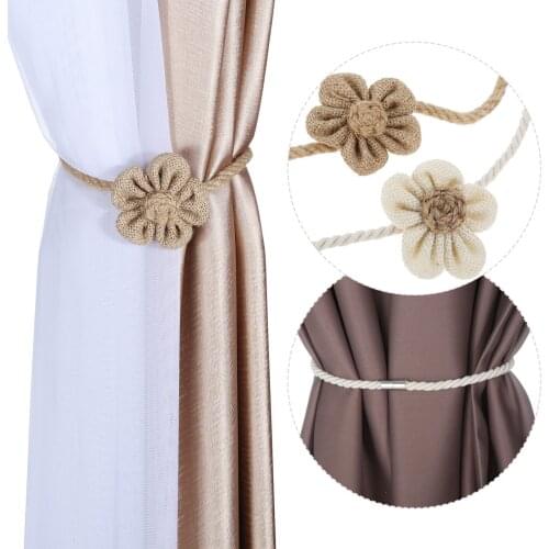 2pcs Magnetic Curtain Rope Tie-backs Flower Drapery Holdbacks Holder Polyester Cotton Khaki/White 43cm Home Decor Living Room