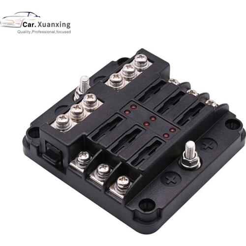 6 Ways 32V Fuse box Holder M5 Stud With LED Indicator Light 1 in 6 out PC waterproof dust cover for Auto Car Boat Marine Trike