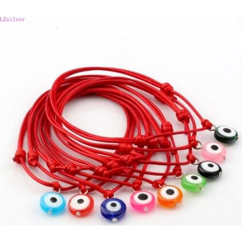 9pcs Mixed Color Acrylic Eye Beads Charms Red Wax Rope Adjustable Bracelets S113L73