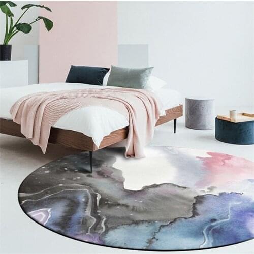 Abstract Fashion Modern Fantasy Watercolor Pink Purple Blue Ink Mountain Sweet Round Carpet