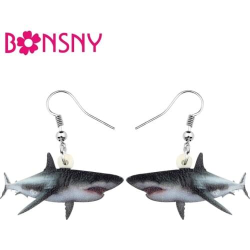 Bonsny Acrylic Ocean Black Shark Fish Earrings Drop Dangle Sea Animal Jewelry For Women Teens Girls Friends Charms Gift Hot Sale