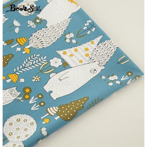 Booksew 100% Cotton Fabric Twill Cartoon Animals Designs Blue Home Textile Material Quilting for Patchwork Bed Baby Kid Cloth