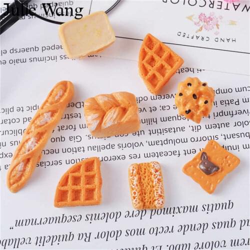 Julie Wang 20PCS Resin Bread Cake Biscuit Charms Mixed Artificial Food Slime Jewelry Making Accessory Table Decoration Props