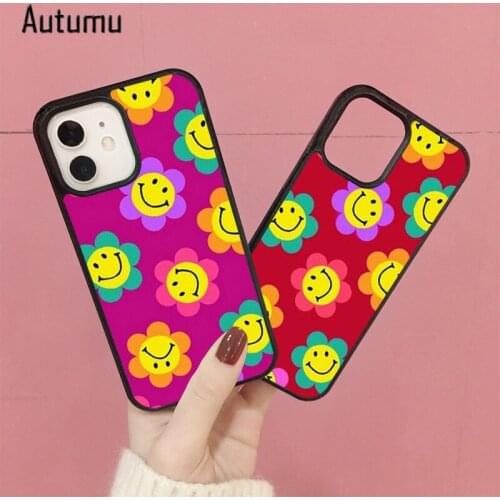 Phone Case for iPhone 12 mini X XS XR 11 Pro Max SE 2020 5 6S 7 8 Plus Samsung S8 S9 S10 S20 S21 Pastel Smiley Flower Pack Cover