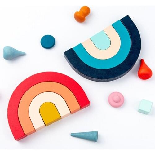 Wooden Montessori Toys Rainbow Arched Stacked Education Building Blocks Jenga Game Ins Style Baby Kids Room Toys Gifts