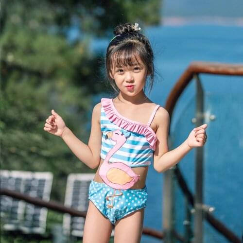 Swimsuit For Girls Kids 2019 Childrens Clothes Baby Swimwear Children Female Heavy Embroidery Flamingos Lovely Princess Ao 1024