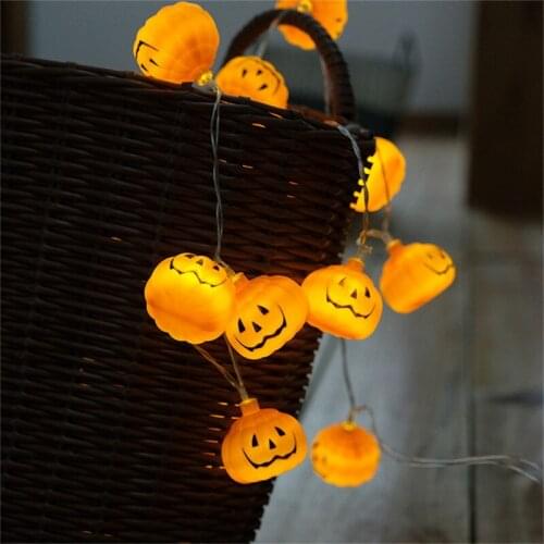 2m 20 Leds Pumpkin Ghost Skull String Lights Halloween Decorations for Home Outdoor Room Garland Battery Powered Holiday Lights