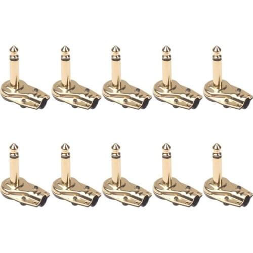 Hot-10Pcs 90Degree Right Angle 6.35 mm Mono 2 Pole Jack Plug 6.35mm Guitar Phono Pancake 1/4 Inch Connector