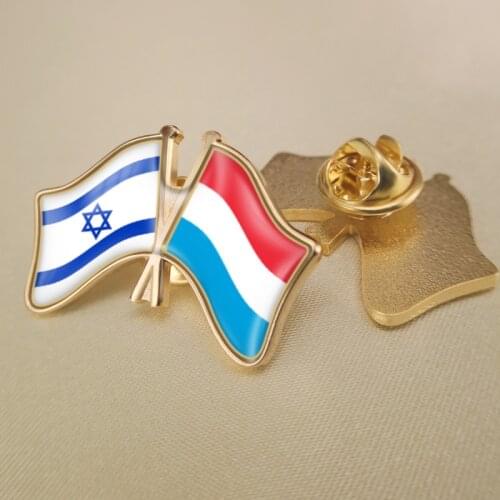 Israel and Luxembourg Crossed Double Friendship Flags Lapel Pins Brooch Badges