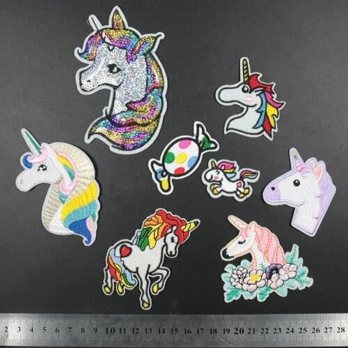 Kawaii Unicorn Sticker Rockabilly Punk Hippie Sew on Iron on Patch for Clothes Cap T-shirt Embroidery Diy Stripe