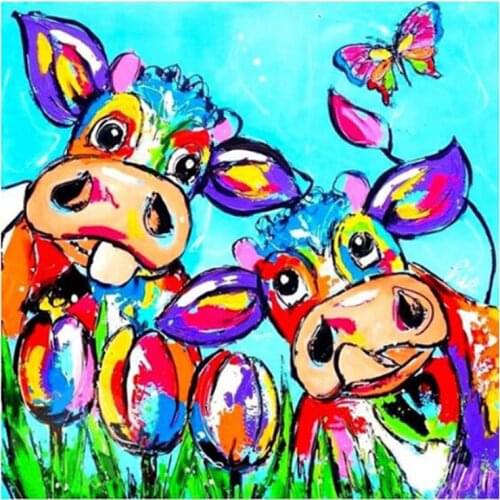 Kexinzu 5D Full Drill Diamond Painting Cross Stitch -Colored cow butterfly- Full Diamond Embroidery Diy Home Room Decor K84610