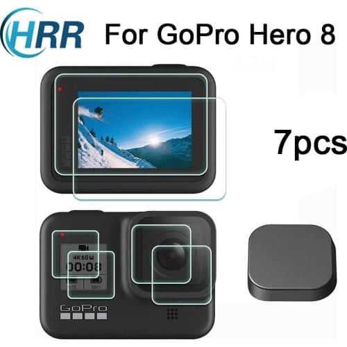 HRR Accessories Kit for GoPro Hero 8 Blcak, Tempered Glass Screen Protector + Lens Cap for Go Pro Hero8 Blcak Action Camera