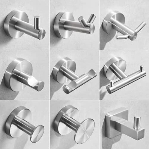 304Stainless Steel High-end Sticker Adhesive Hooks Wall Door Clothes Coats Hats Hanger Kitchen Bathrooms Rustproof Towel Hooks