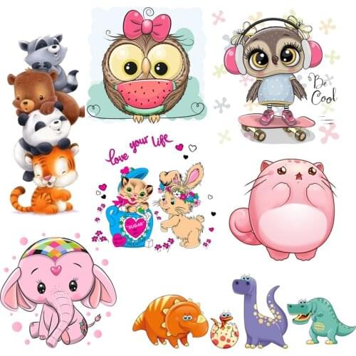 Kawaii Cartoon Patch Owl Horse Iron On Transfer For Clothing T-Shirt Heat Transfer Thermo Stickers For Clothes Appliques Thermal