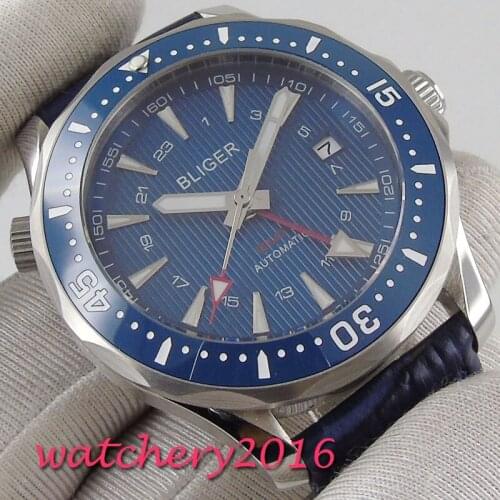 41mm bliger blue dial ceramic bezel sapphire glass Luxury date Automatic Movement mens watch
