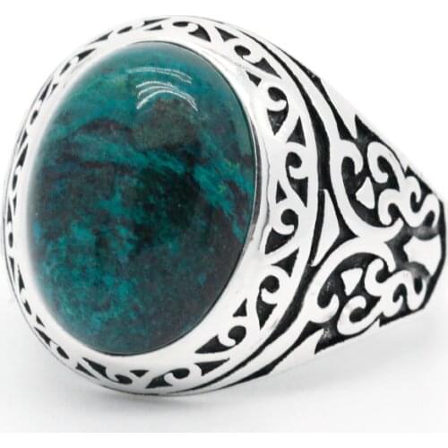 925 Sterling Silver Mens Ring Natural Phoenix Stone Rock Wedding/Party Ring Fine Jewelry Thai Silver Turkish Jewelry Women Ring