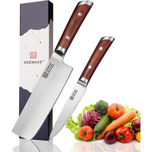 KEEMAKE Premium Utility Cleaver Knife German 1.4116 Steel Blade Kitchen Knives Set Color Wood Handle Sharp Meat Fruit Cutter