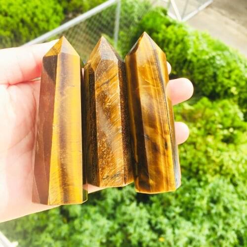 Natural gemstone yellow tiger eye stone tower wand crystals healing point for fengshui decoration