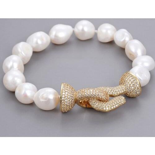 Natural Pearl 8'' White Baroque Keshi Pearl Bracelet CZ Clasp