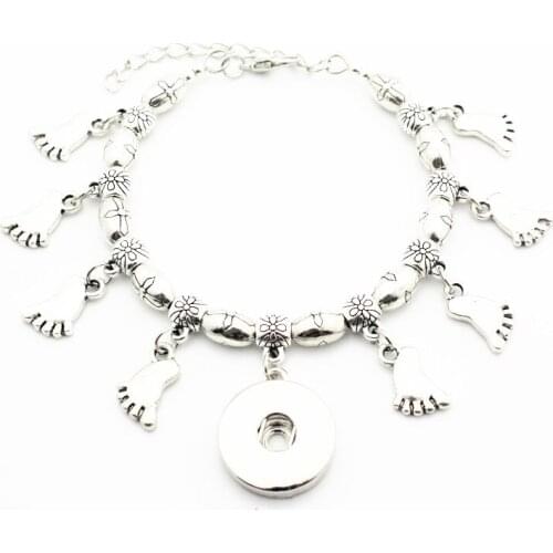 New Arrived 1pcs Metal Silver Foot Charms Cross Bead Snap Bracelet Adjustable 18mm DIY Snap Button Bangles For Women Bracelet