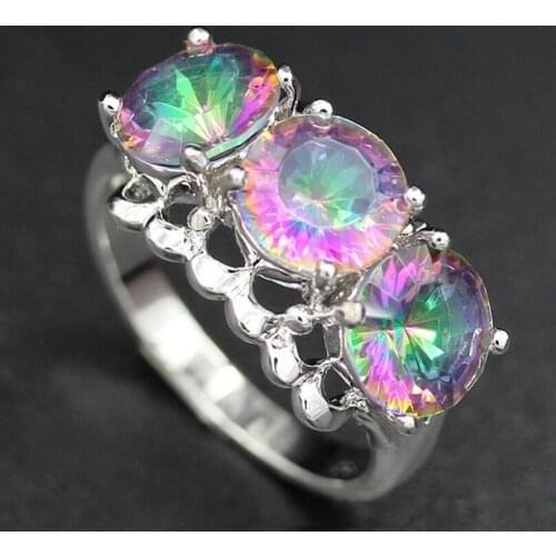 SHUNXUNZE Hyperbole Engagement Wedding rings jewelry for women Rainbow and White Cubic Zirconia Rhodium Plated R790 size 6 7 8 9