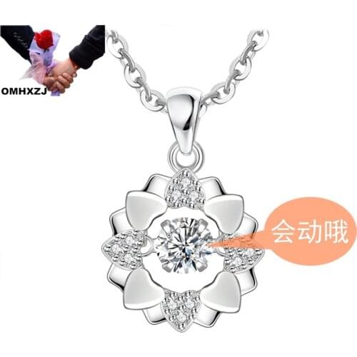 OMHXZJ Wholesale PE202 European Fashion Woman Girl Party Birthday Wedding Gift Flower AAA Zircon 18KT White Gold Pendant Charm
