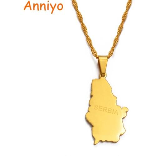 Anniyo Serbia Map Pendant and Thin Necklaces for Women/Girl Gold Color Srbija Jewelry Gifts #016921