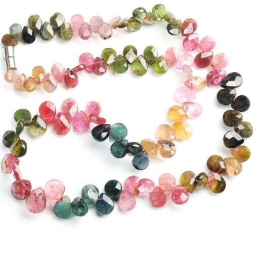 AAAAA tourmaline drop faceted 7-9mm necklace17" FPPJ wholesale beads nature