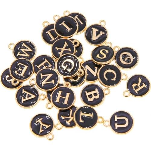 10pcs/26pcs Alphabet Letter Double Face Black Enamel Charms KC Gold color 12*15mm pendants jewelry making Handmade craft