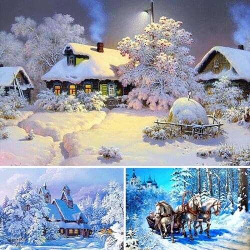 Full Square Diamond Painting Winter House Scenery 5D DIY Diamond Embroidery Diamond Mosaic Cross Stitch Kits Home Decor