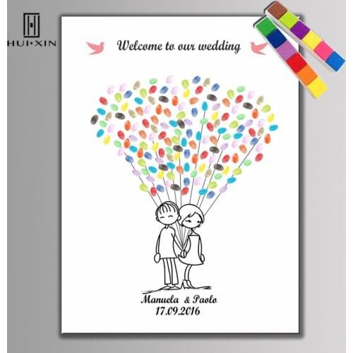 Happiness Sweet Lovers Unique Fingerprint DIY Guest Book Free Custom Name And Date For Wedding and Birthday Party Decoration
