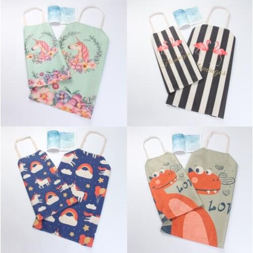 Family Matching Clothes Accessories Parent Child Waterproof Apron Cotton Linen Women Kids Baby Cartoon Pattern Clothing