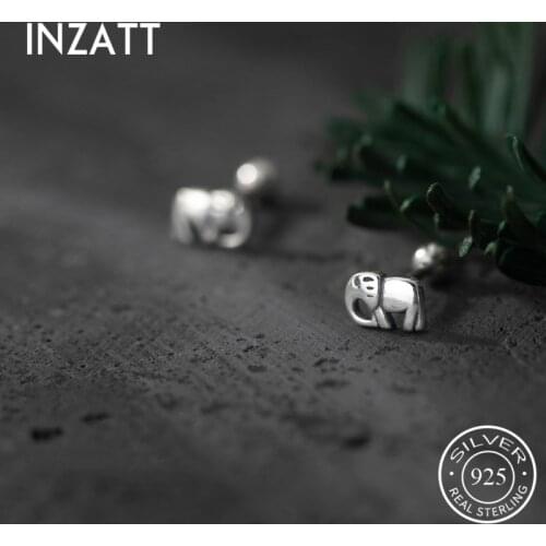 INZATT Real 925 Sterling Silver Animal Elephant Bead Stud Earrings For Fashion Women Vintage Fine Jewelry Minimalist Accessories