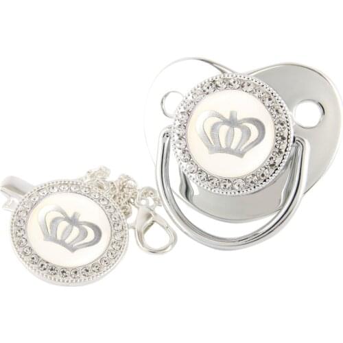 Bling Luxury Rhinestone Baby Pacifier Silver Crown Newborn Silicone Orthodontic Pacifier Nipple Sleep Soother 0-18 Months