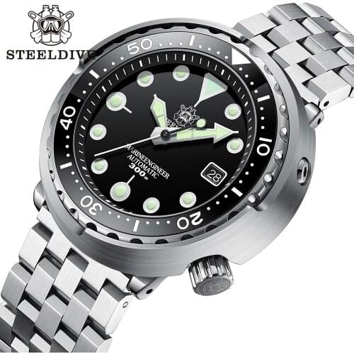 Steeldive Watch SD1975 Stainless Steel Mens Mechanical Dive Watch 30ATM Waterproof Black Dial Ceramic NH35 Movement Bezel