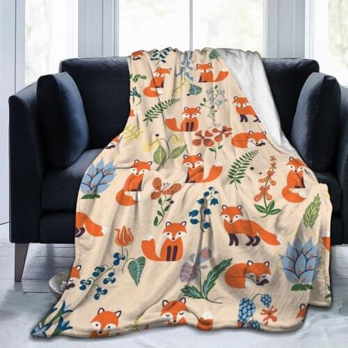 Cunning cute fox print blanket winter blanket flannel throw blanket happy nap decoration bed linen bedding and duvet cover