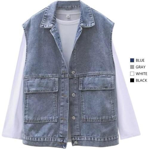 Spring and summer Korean mid-length denim vest female summer loose large size fat mm sleeveless waistcoat vest jacket ins tide