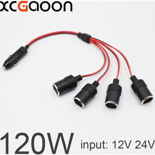 XCGaoon 120W 4 Ways Triple Car Cigarette Lighter Splitter Female Socket Plug Power Adapter Connector, input 12V 24V