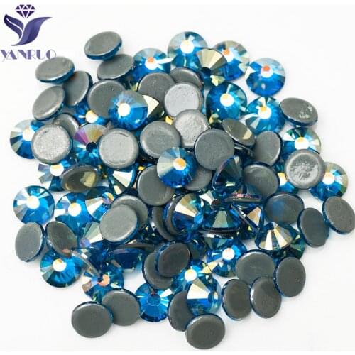 YANRUO 2058HF Capri Blue AB Blue Stones Hot Fix Grey Glue rinestones Cristal DIY Gems Stones For Wedding Dress