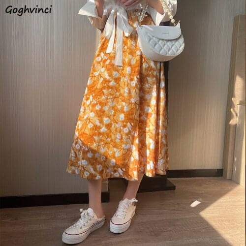 Skirts Women Design Aesthetic New Elegant Elastic Waist Vintage Classic Harajuku Students Floral Leisure Comfortable Fashion Ins