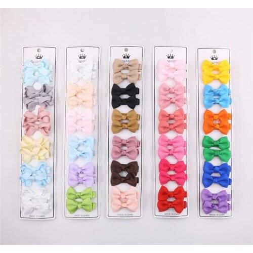 12 Pcs/Set Cute Baby Hair Clips Candy Color Ribbon Bows Kids Hairpin Lattice Girl Children Barrettes Headwear Accessories