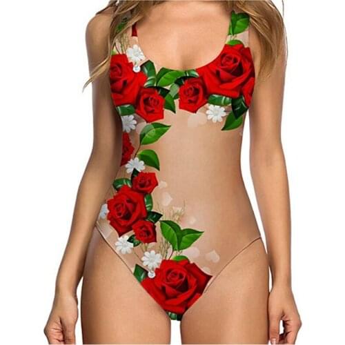Womens Fruit Rose Print Sexy High Cut One Piece Swimsuit Funny Bathing Suit Monokini Swimwear Athletic Beachwear