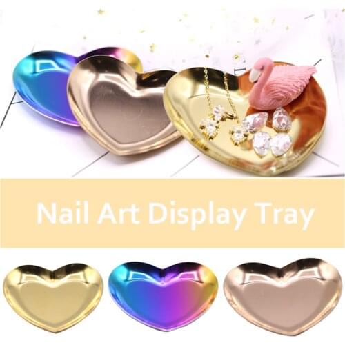 1Pc Metal Storage Tray Rose Gold Gradient Jewelry Rhinestone Nail Art Tips Plate Heart Display Nail Art Manicure Salon Tools