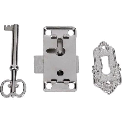 3pcs/set Classical Furniture Hardware Lock Decorative Wardrobe Cupboard Door Jewelry Box Lock Small Antique Metal Lock With Key