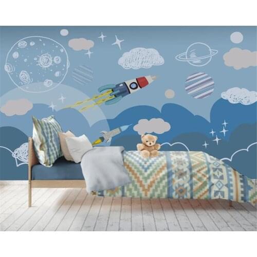 Beibehang Custom wallpaper Hand drawn childrens room spaceship living room bedroom sofa TV background wall 3d wallpaper