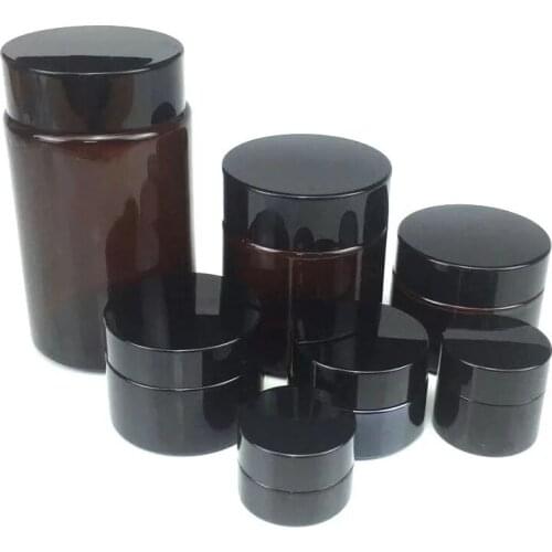 50pcs Amber Glass Jar Pot Skin Care Cream Refillable Bottle Cosmetic Container Makeup Tool With Black Lid For Travel Packing Pot