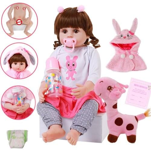 56cm 22inch Full Silicone Reborn Baby Dolls Soft Vinyl Rabbit Clothes Baby Princess With Gold Hair For Children Christmas Gift