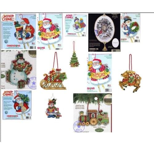 6-Counted Cross Stitch Kit Merry Christmas Santa Cat and Mouse Greeting Wind Chimes Windbell Ornament DIM 8767