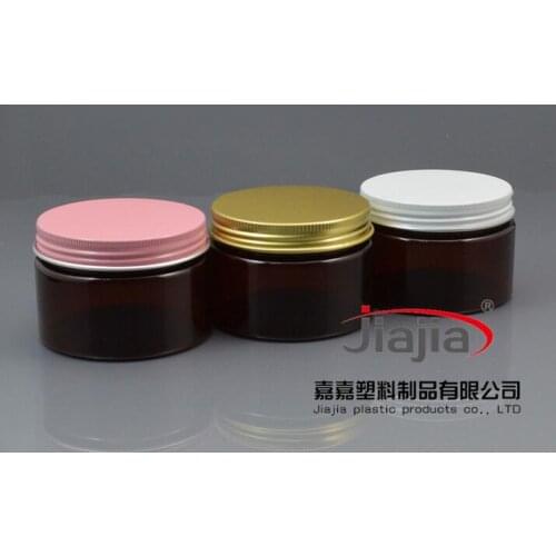 Free shipping: 120ml brown Cream Jar Cometic Packaging 120g PET Jar Plastic Container with white/pink/gold Aluminum Cover