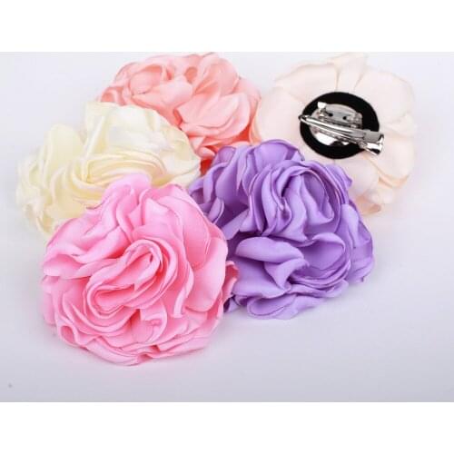 40 pcs/lot , 3.15" Burned Edges Satin Rose Flower brooch Clip and Pin, Satin Rosette Flower brooch hair clips